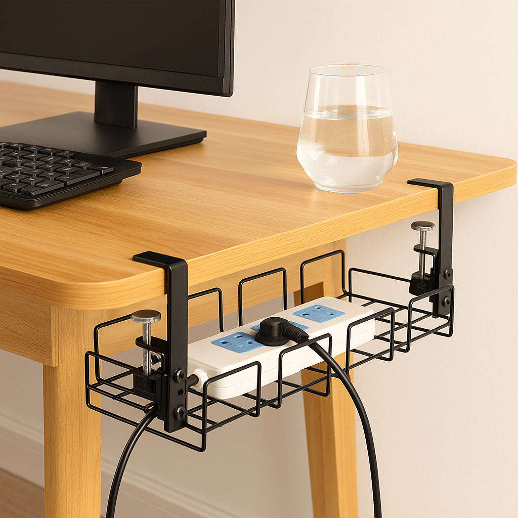 Under-Desk Cable Management Tray | No-Drill Wire Organizer Rack